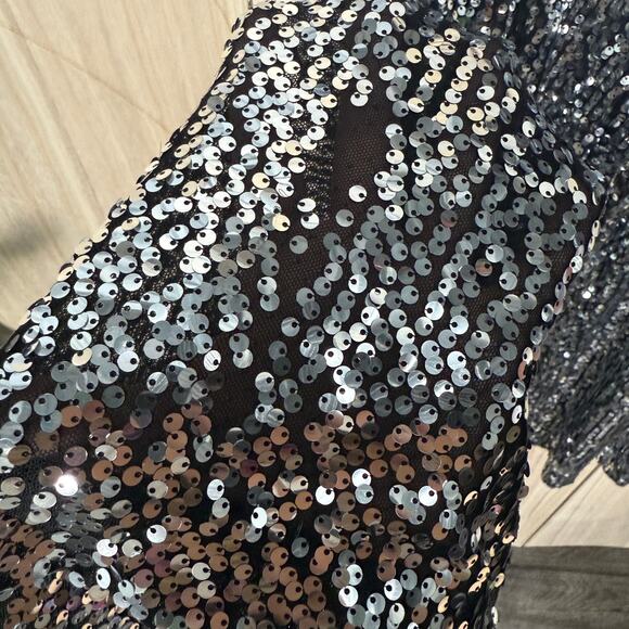 Anthropologie Colette Cropped Wide Leg Sequin Pants Black Silver Maeve Size 33 - Picture 11 of 11